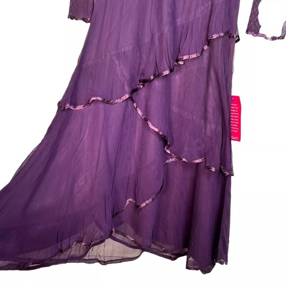 Komarov Womens Layered Purple V-Neck Tiered Chiffon Fit & Flare Dress Size L - Picture 4 of 16